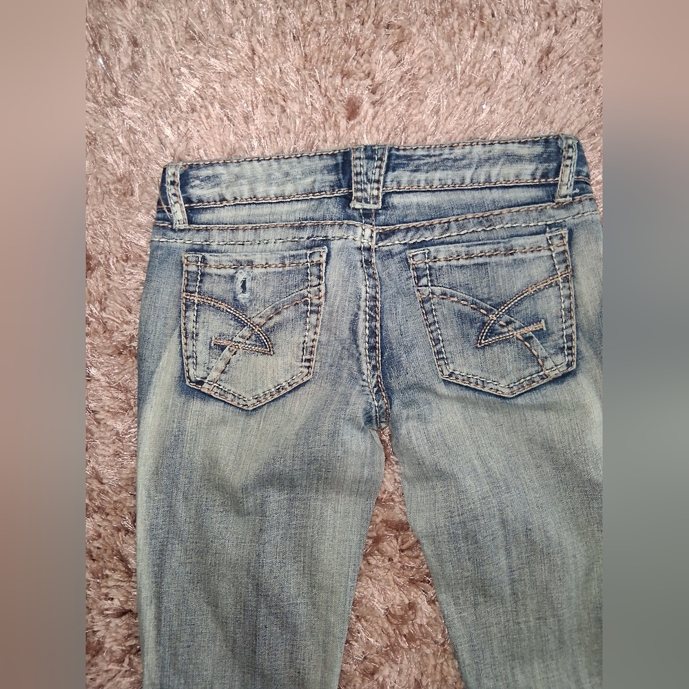 Amethyst Jeans Light Blue Distressed Flare Jeans - Picture 3 of 7
